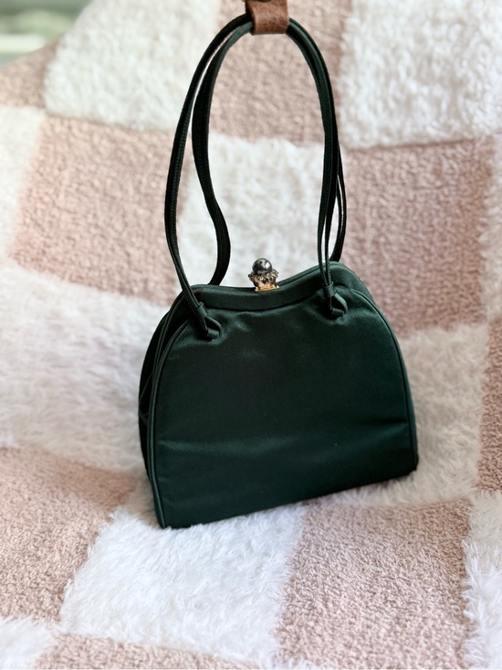 Judith Leiber Handbags - Judith Leiber Forest Green Satin Occasion Bag Crystal Pearl Closure NWT